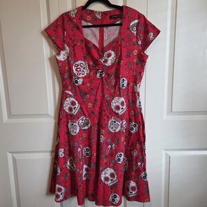 Sugar Skull Dia De Los Muertos Red Dress Plus 2X